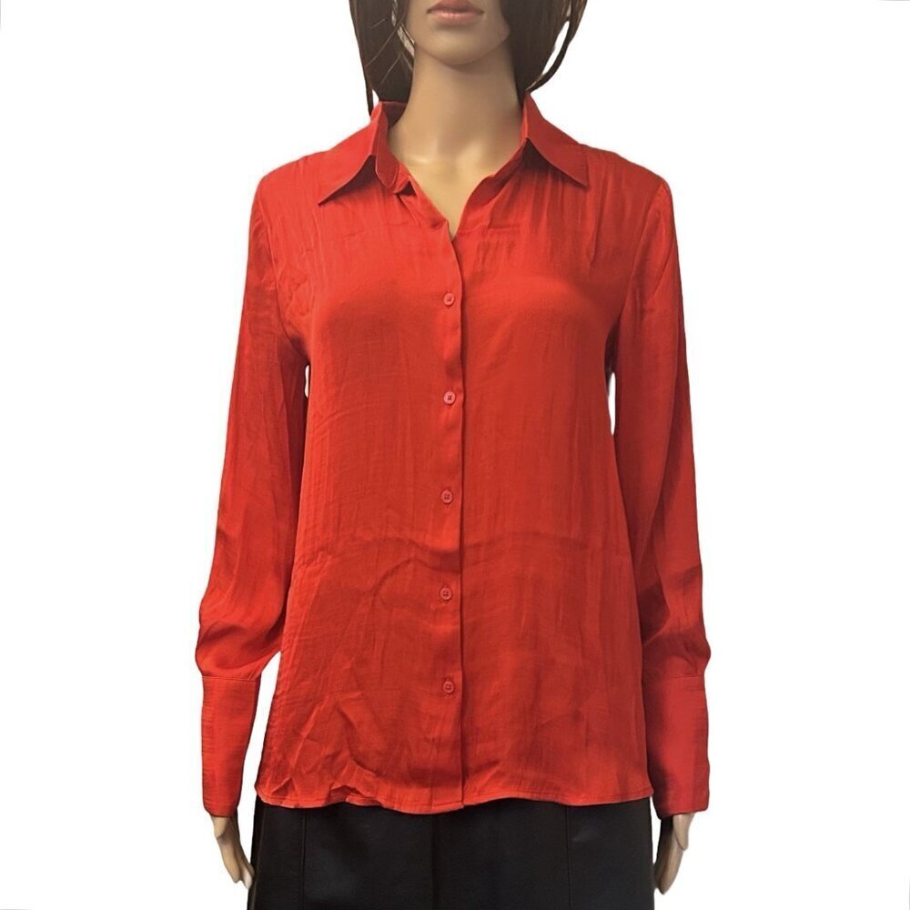 Worthington Women's Long Sleeve Relaxed Fit Button Down Shirt Size S Red NWT $48